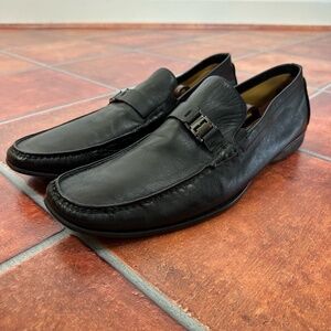 Bruno Magli Black Leather Metal Buckle Loafers Size Mens 15